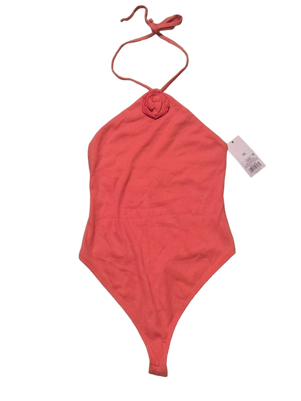 Wild Fable High Neck Halter Rosette Ribbed Bodysuit